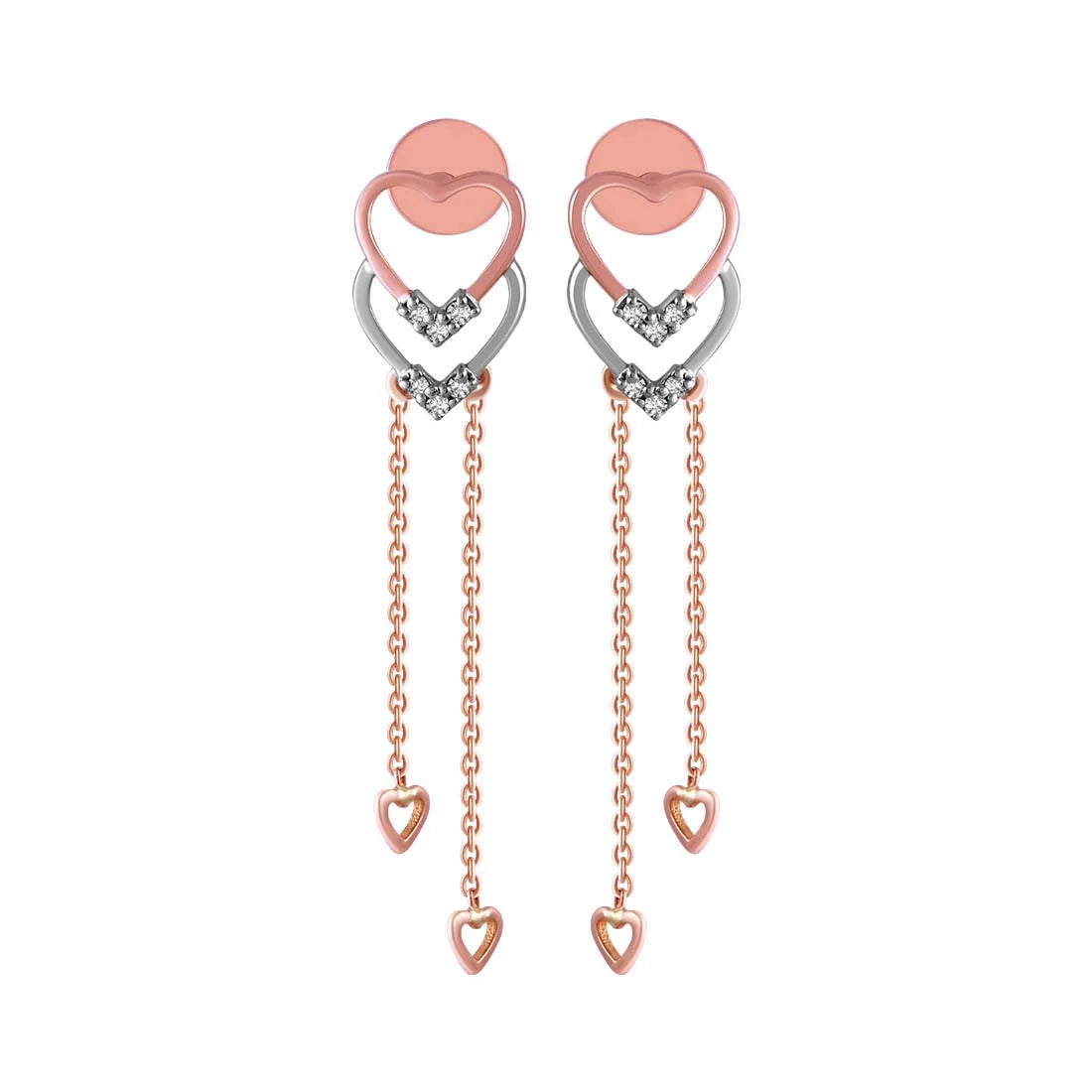 Stud Earrings for Women-14KT (585) Rose Gold & Diamond Heart Drop Earrings