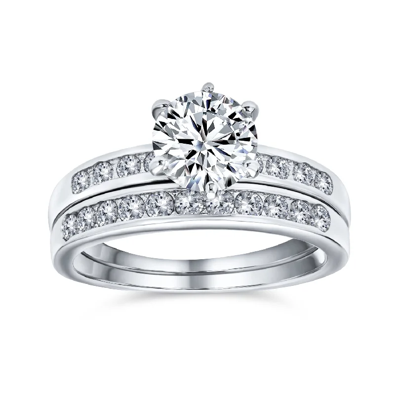 Classy Wedding Rings-Classic 2CT Round Solitaire Cocktail Statement Ring in Sterling Silver with CZ Band