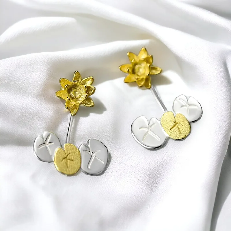 Handmade Earrings Online-Lotus Back Drop Earrings For Women & Girls