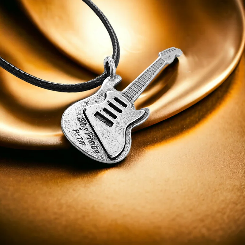 Vintage Necklace Sets-Electric Guitar Sing Praise Silver Necklace