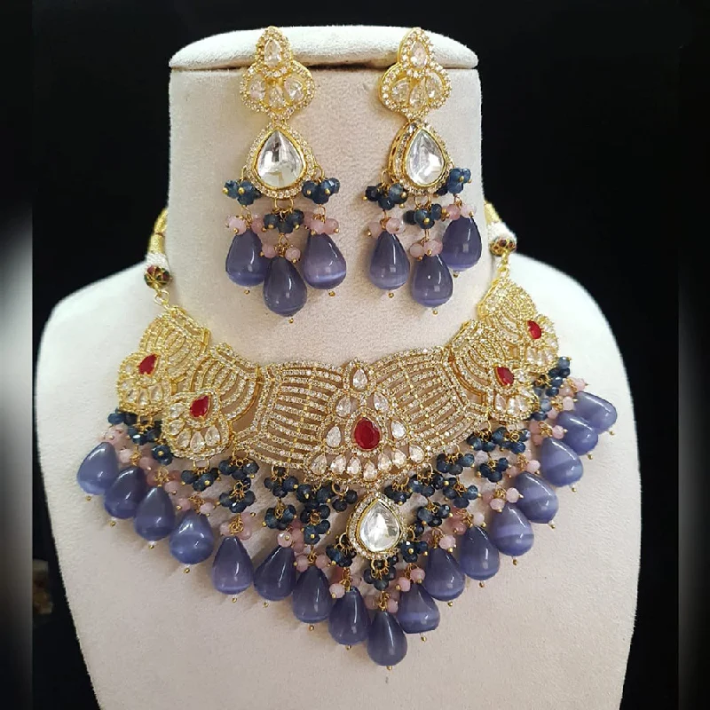 Chunky Gold Necklaces-Shubhratnam Jewellers Gold Plated Kundan Necklace Set