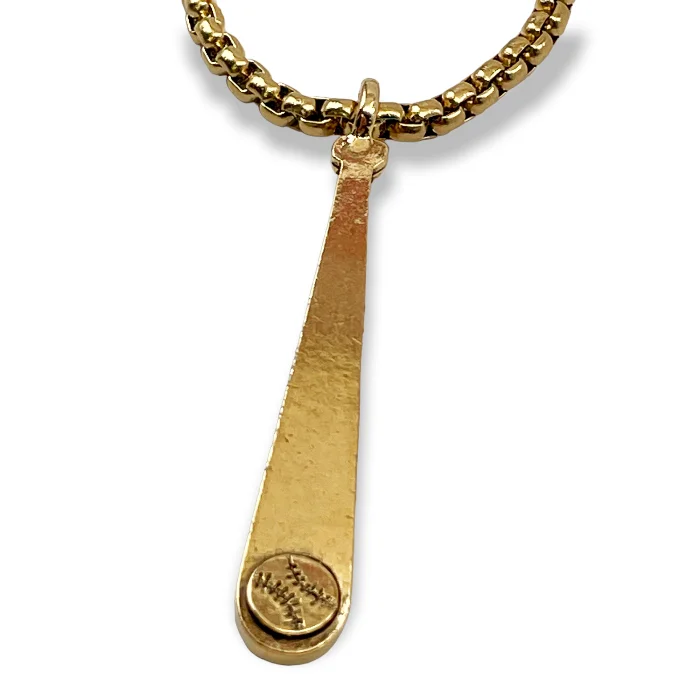 Retro Style Necklaces-Baseball Softball Bat Gold Finish Pendant Gold Heavy Chain Necklace