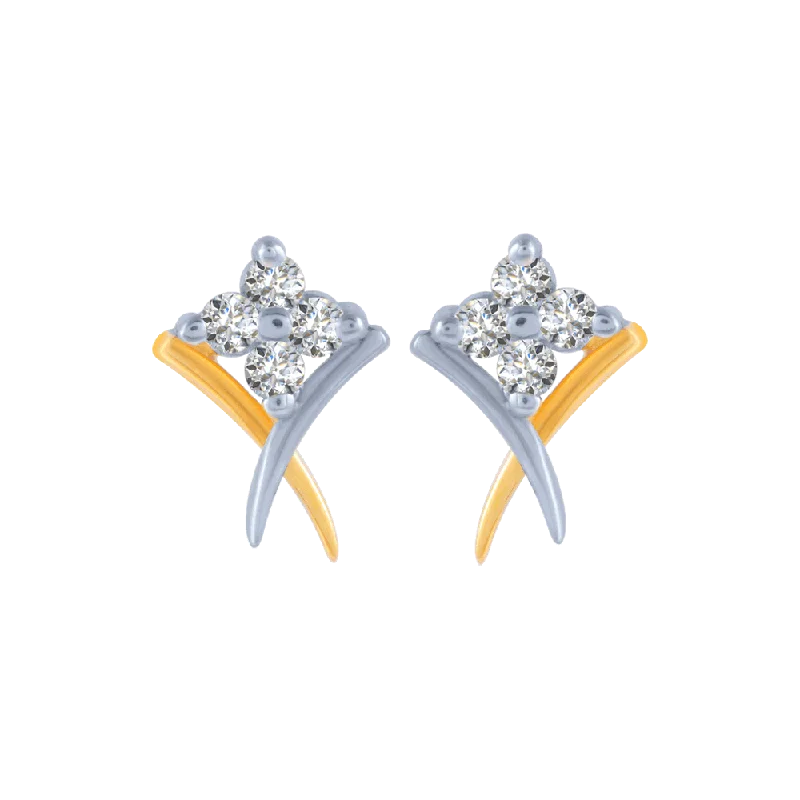 Designer Crystal Earrings-18KT (750) Yellow Gold And Diamond Stud Earrings For Women