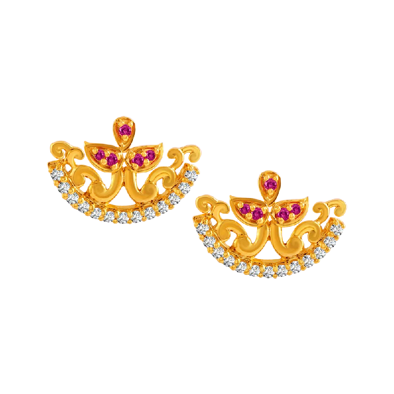 Vintage Crystal Earrings-22KT Yellow Gold And American Diamond Stud Earrings For Women