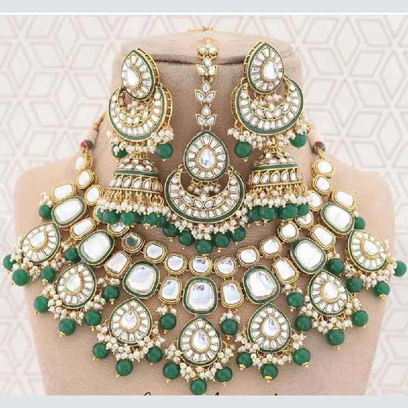 Green Turquoise Necklaces-India Art Gold Plated Kundan Necklace Set