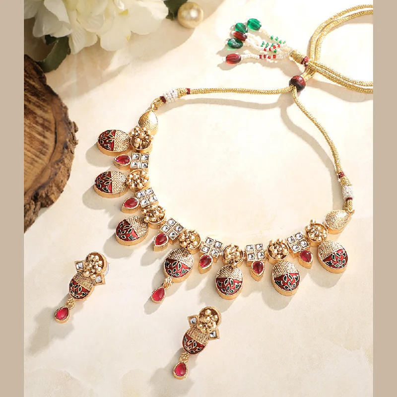 Fashionable Layered Necklaces-Asmitta Kundan And Meenakari Necklace Set