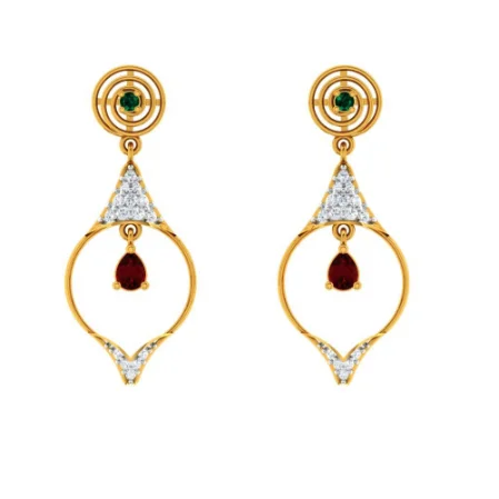 Statement Earrings for Teens-Diamond Studded Drop Dangler With Marvellous Red Stone In 22k Gold Earrings