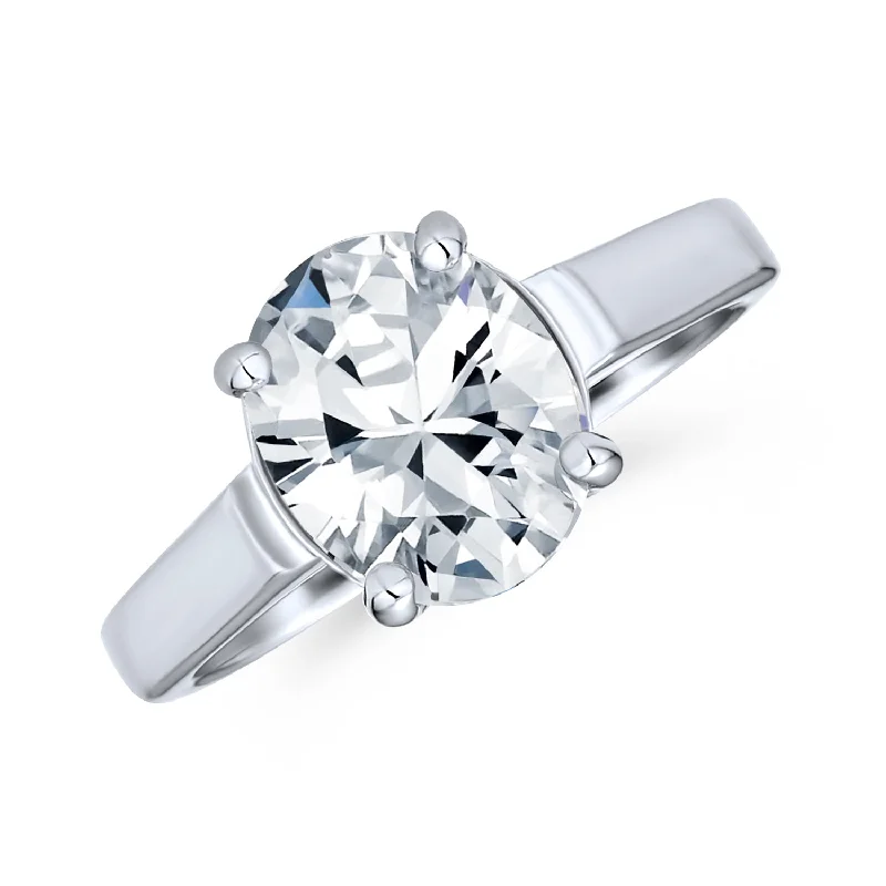 Large Statement Diamond Rings-Simple 3CT Classic CZ Oval Solitaire Engagement Ring in Sterling Silver