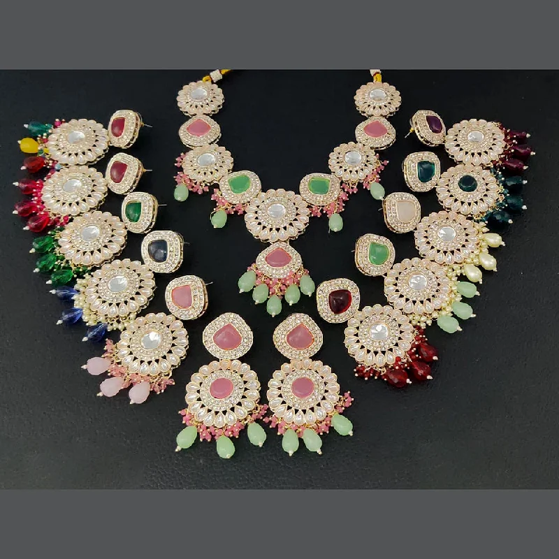 Cute Charm Necklaces-Rani Sati Jewels Gold Plated Kundan Necklace Set