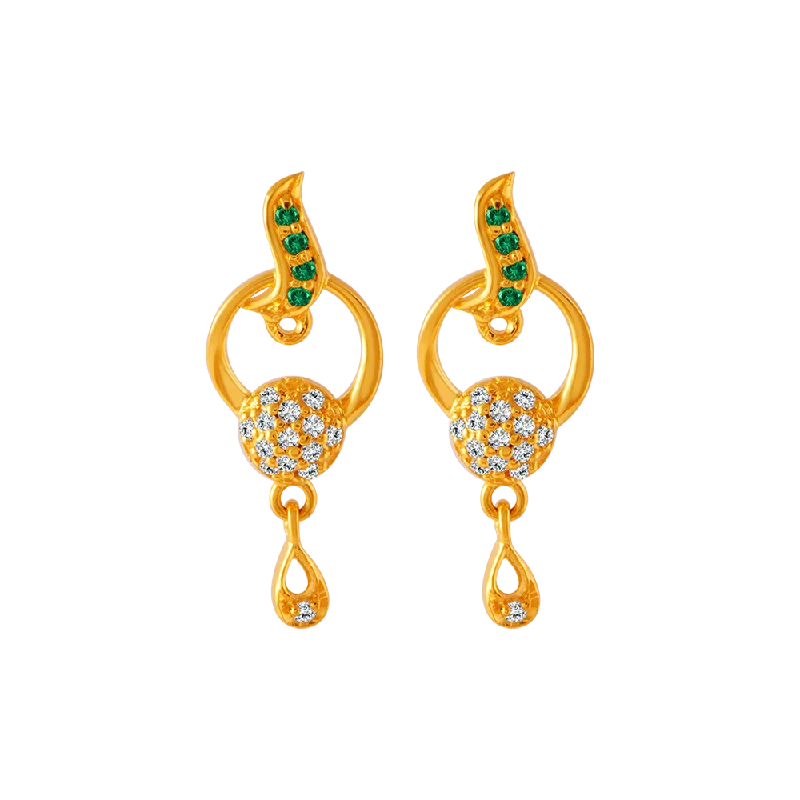 Bright Colored Earrings-22KT Yellow Gold And American Diamond Stud Earrings For Women