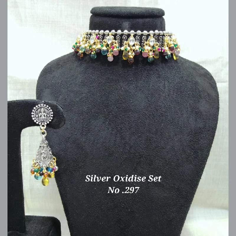 Customizable Necklaces for Bridesmaids-Jyoti Arts Oxidised Plated Choker Necklace Set