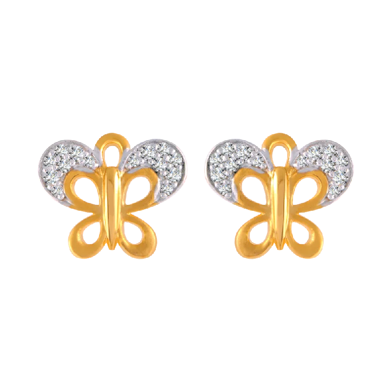 18k Gold Earrings-14KT (585) Yellow Gold And American Diamond Stud Earrings For Women