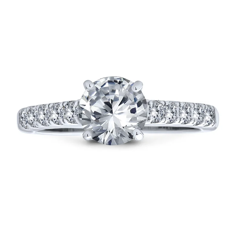 Custom Couples Rings-Timeless Promise 1.75CT CZ Solitaire Engagement Ring with Pave Band in Silver