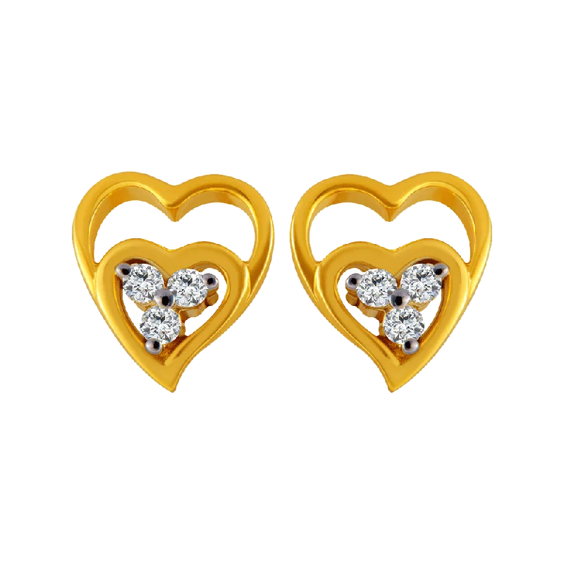 Heart Shaped Earrings-14KT (585) Yellow Gold Stud Earrings For Women