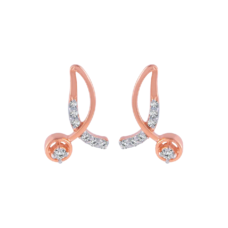 Handcrafted Hoop Earrings-18KT (750) Rose Gold And Diamond Stud Earrings For Women