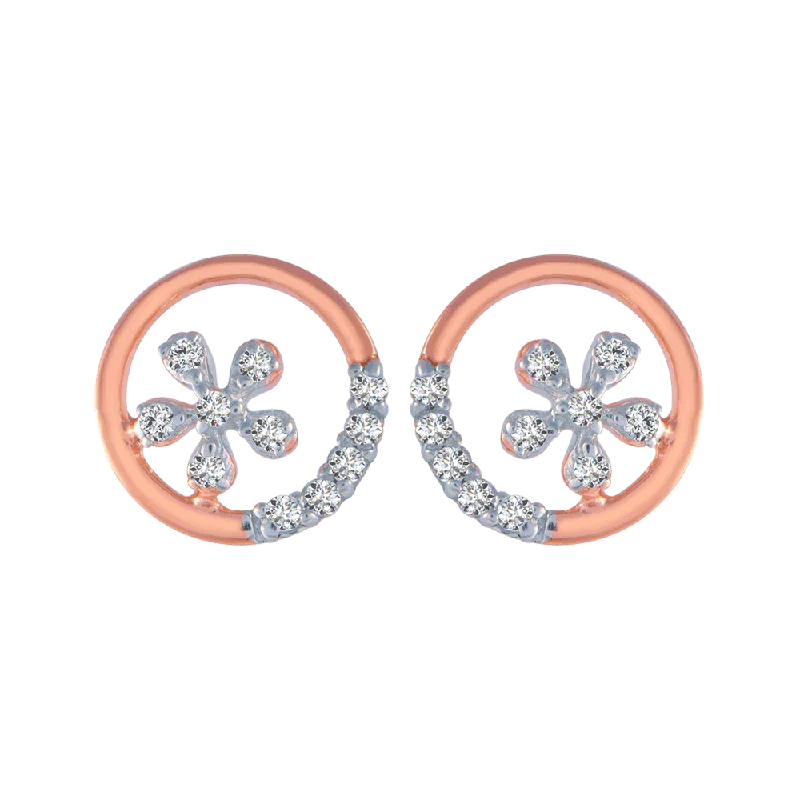 Layered Hoop Earrings-18KT (750) Rose Gold And Diamond Stud Earrings For Women