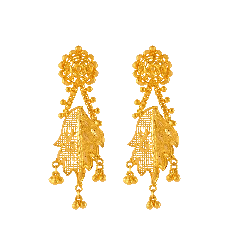 Natural Stone Earrings-22KT Yellow Gold Jhumki Earrings For Women