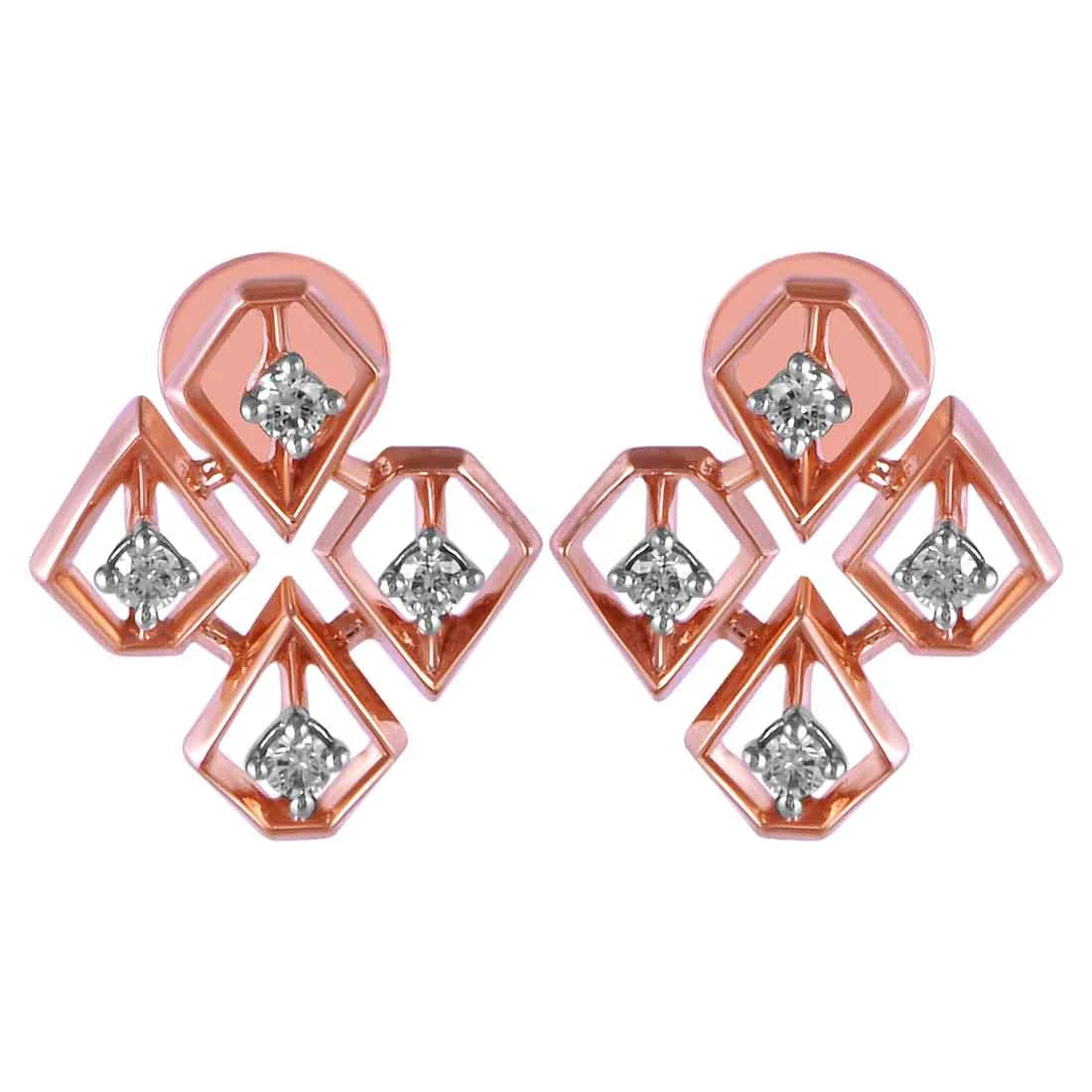 Funky Dangle Earrings-14KT (585) Rose Gold & Diamond Stud Earrings