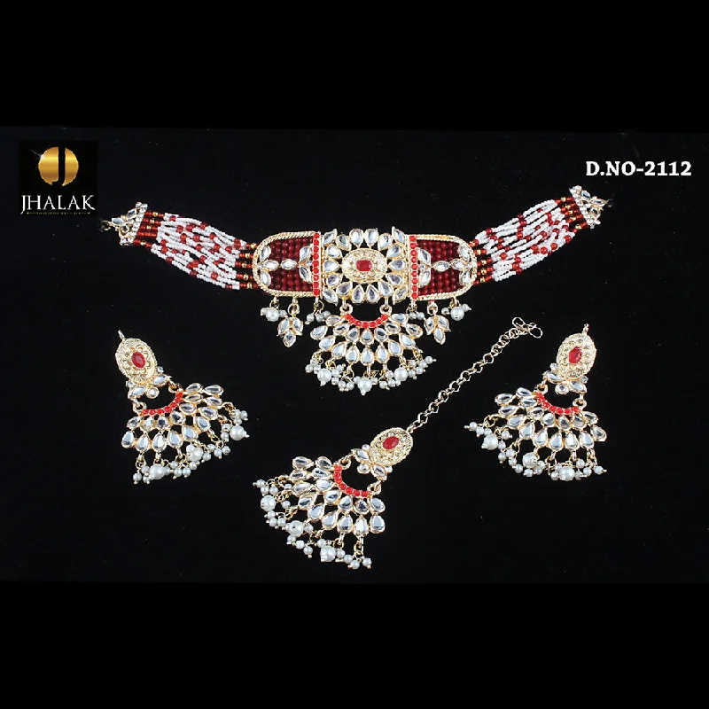 Simple Gold Bead Necklaces-Rudraksh Art Gold Plated Kundan Stone Choker Necklace Set