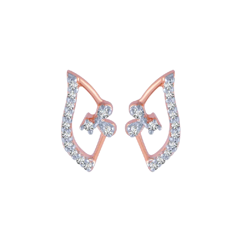 Pearl Drop Earrings-18KT (750) Rose Gold And Diamond Stud Earrings For Women