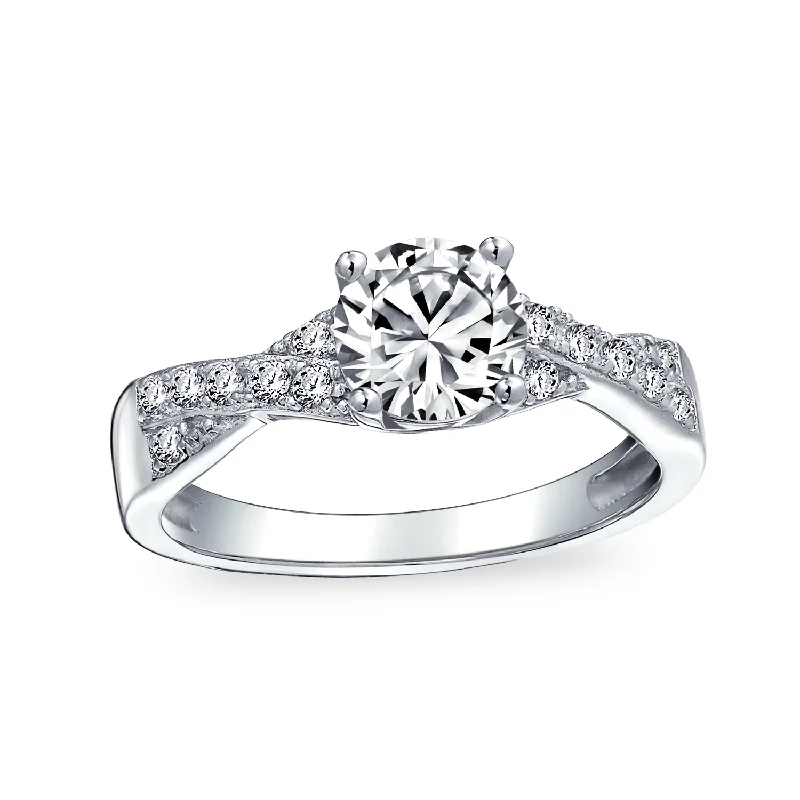 Elegant Engagement Rings-Round 1-3 CT Solitaire CZ Milgrain Twist Infinity Engagement Ring Sterling Silver