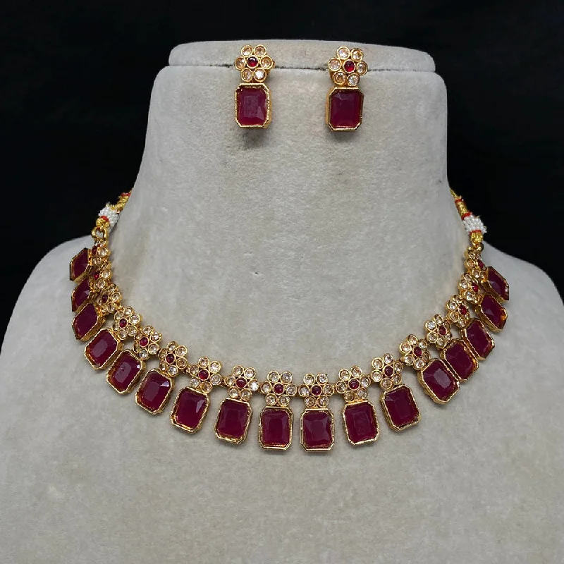 Beautiful Gemstone Necklaces-Amoliya Jewels Gold Plated Crystal Stone Necklace Set