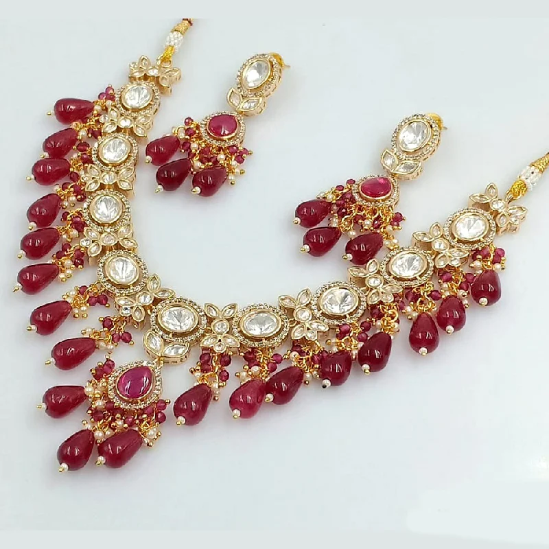 Gold Necklaces for Bridesmaids-Rani Sati Jewels Gold Plated Kundan Necklace Set