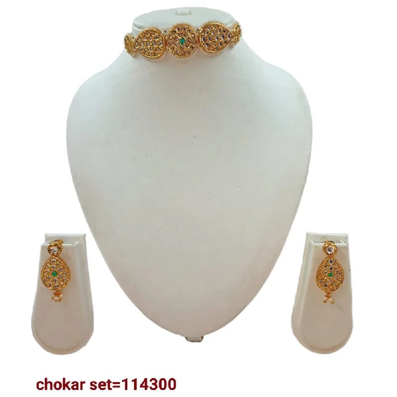 Classic Choker Necklaces-Padmawati Bangles Kundan Stone Gold Plated Necklace Set