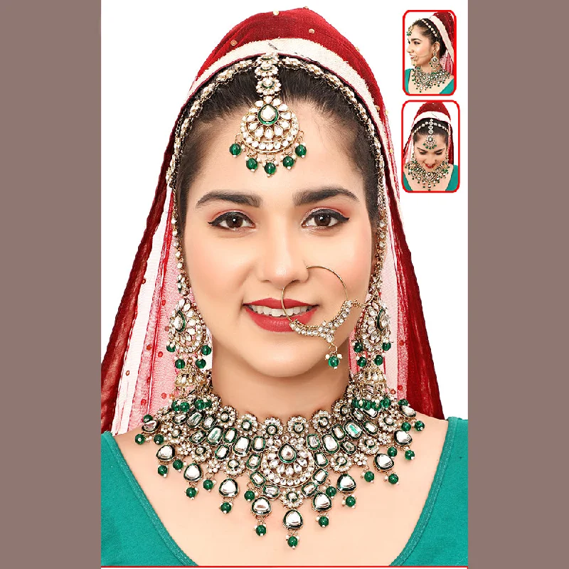 Unique Personalized Necklaces-The Fashion Jewels Gold Plated Kundan Semi Bridal Necklace Set