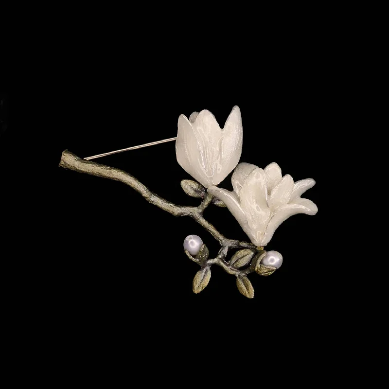 Simple Brooch with Sapphire Stones-Simple Brooch with Sapphire Stones-Brooch - Magnolia Blossom Brooch