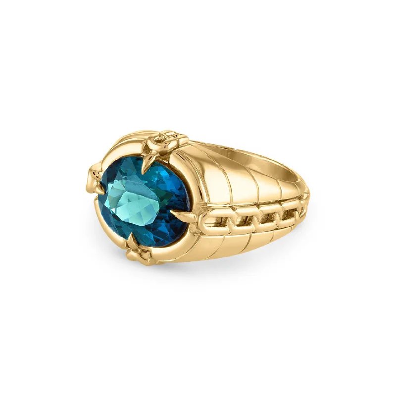 Classic Gold Wedding Rings-OATH GYPSY LINK RING WITH INDICOLITE TOURMALINE