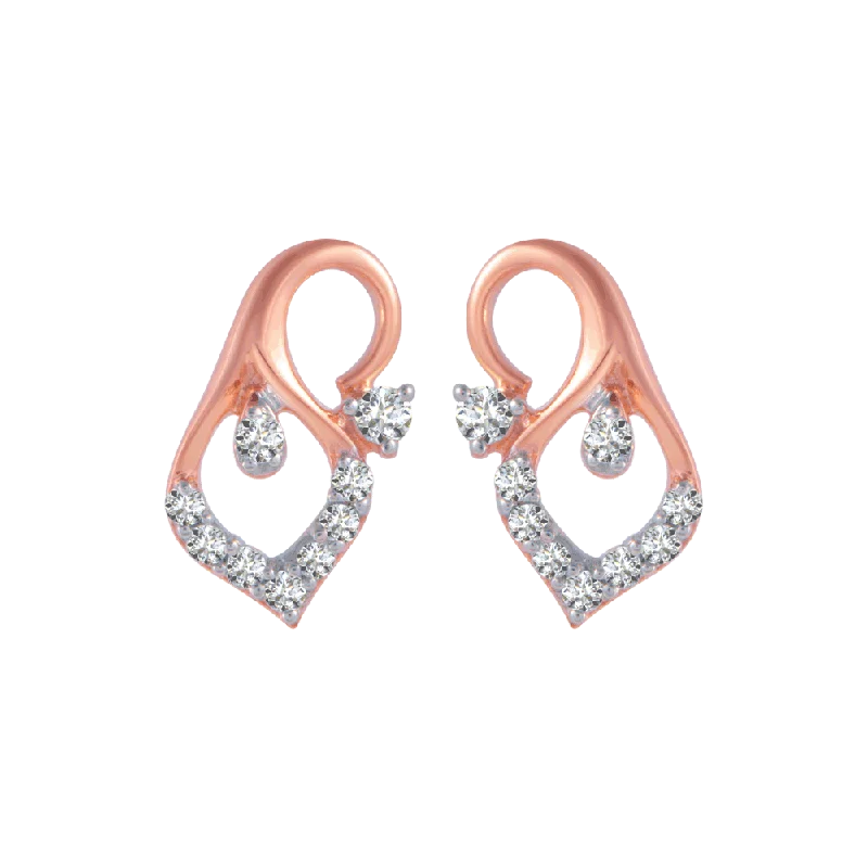 Simple Rose Gold Earrings-18KT (750) Rose Gold And Diamond Stud Earrings For Women