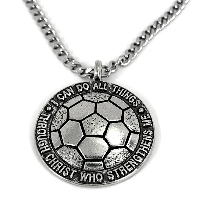 Unique Gemstone Necklaces-Soccer Necklace Antique Pewter 18 Inch Chain