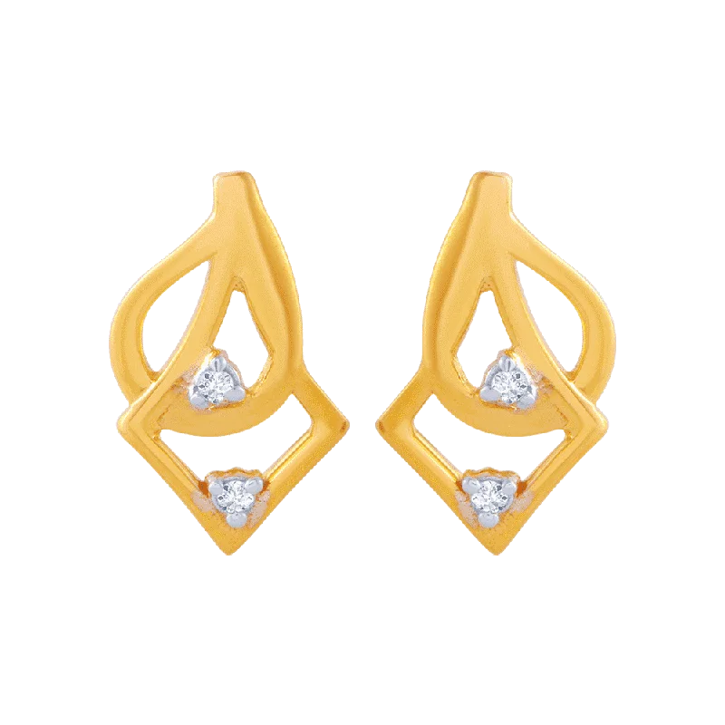 Party Earrings for Women-14KT (585) Yellow Gold And American Diamond Stud Earrings For Women