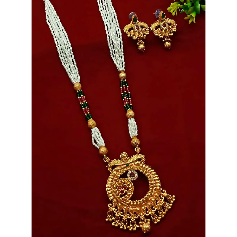 Classic Gold Necklaces-Gehana Mahal Gold Plated Pota Stone And Pearl Necklace Set