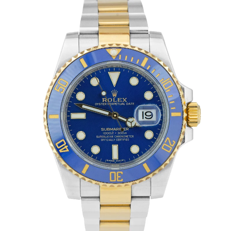 Luxury Leather Band Watches for Men-Rolex Submariner Date Ceramic Two-Tone Gold Stainless Steel Blue Watch 116613 LB