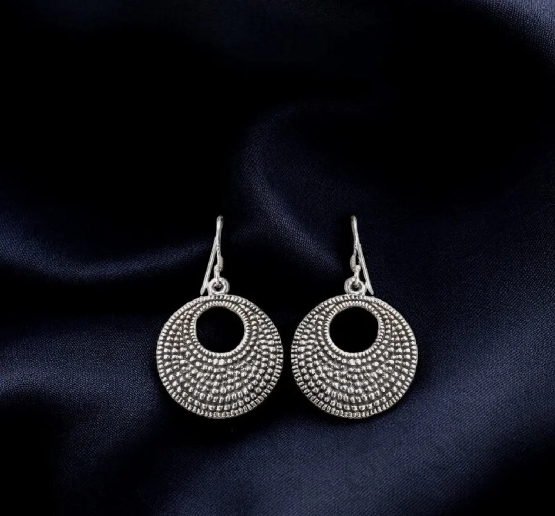 Vintage Sapphire Earrings-Sterling silver oxidized ethnic lunar earrings for women and girls