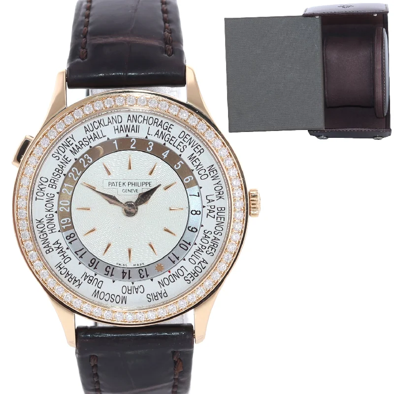 Gold Watches for Women-Patek Philippe World Time 7130R Rose Gold Diamond 36mm Watch Box