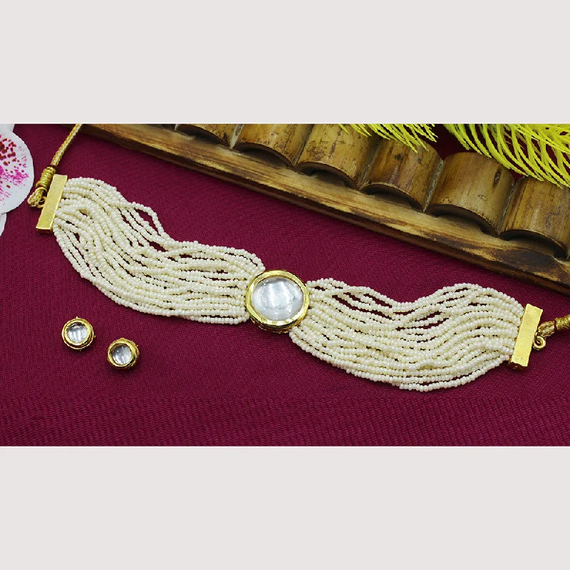 Silver Ball Chain Necklaces-Mahavir Gold Plated Kundan Choker Necklace Set (Assorted Design)