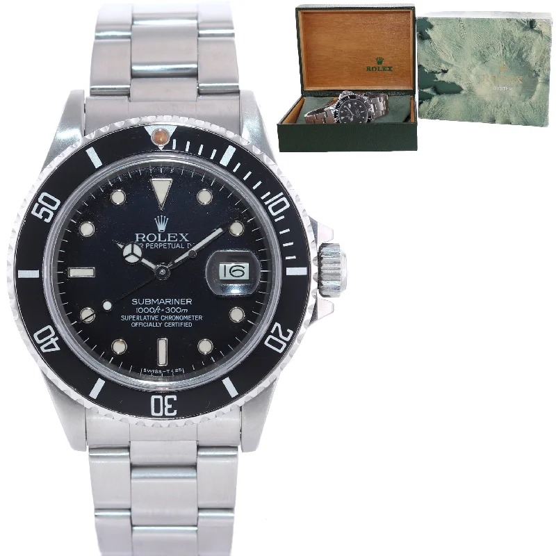 Fashion Watches with Large Dials-Rolex Submariner Date 16800 Steel Black 40mm Dive Watch Box