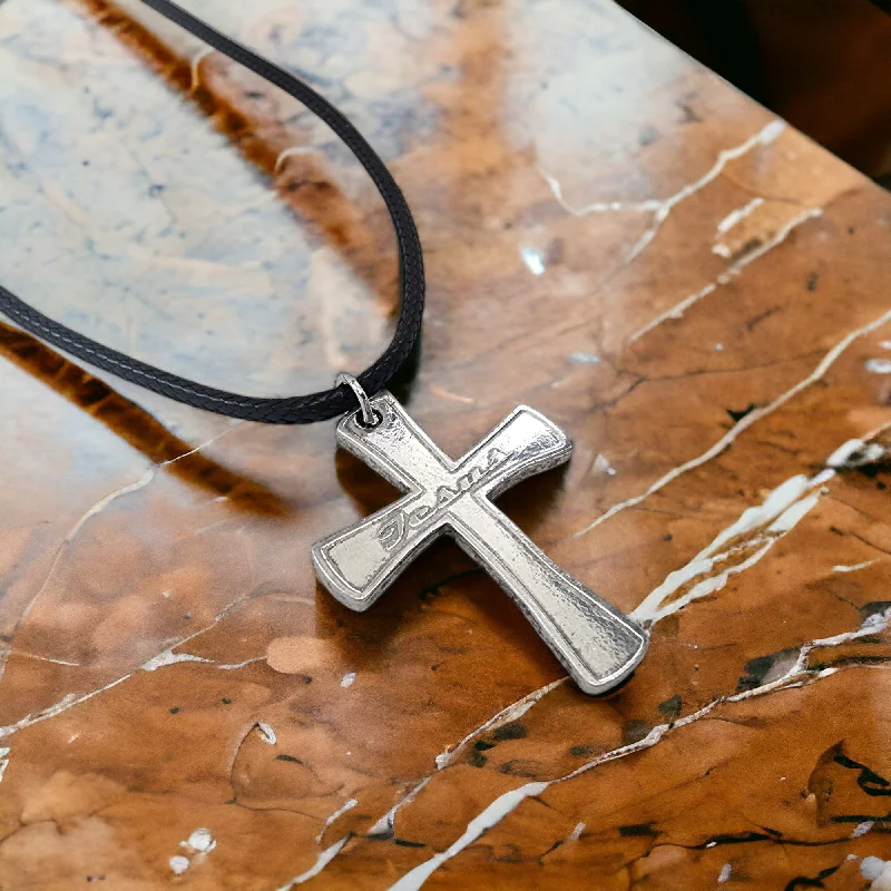 Elegant Layered Gold Necklaces-Jesus Cross Antique Silver Metal Finish Black Cord Necklace