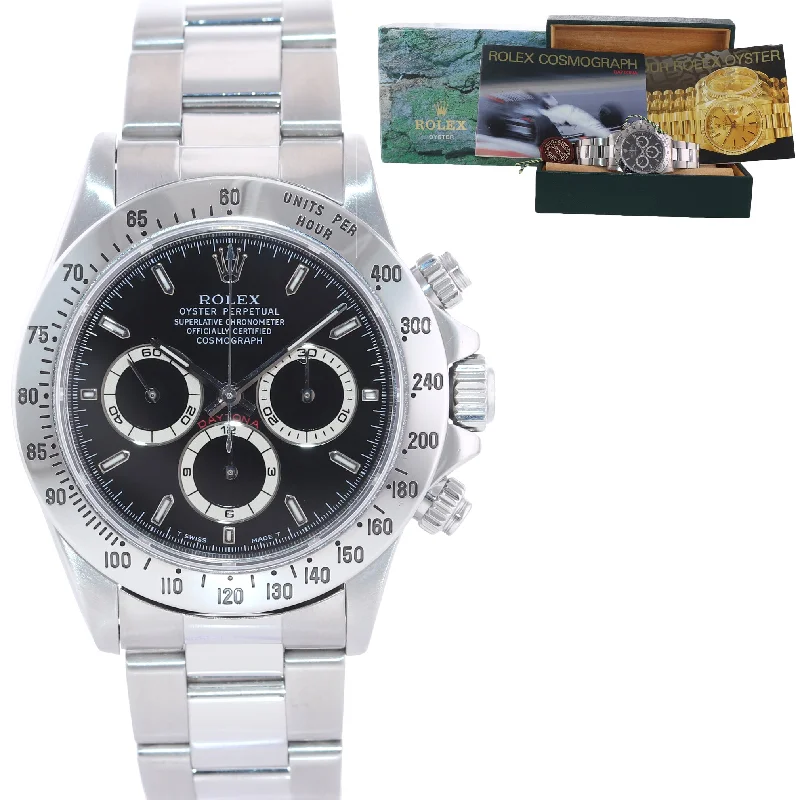 Personalized Watches for Special Gifts-1998 Rolex 16520 Zenith Daytona Tritium Black Dial 40mm Chrono Watch Box