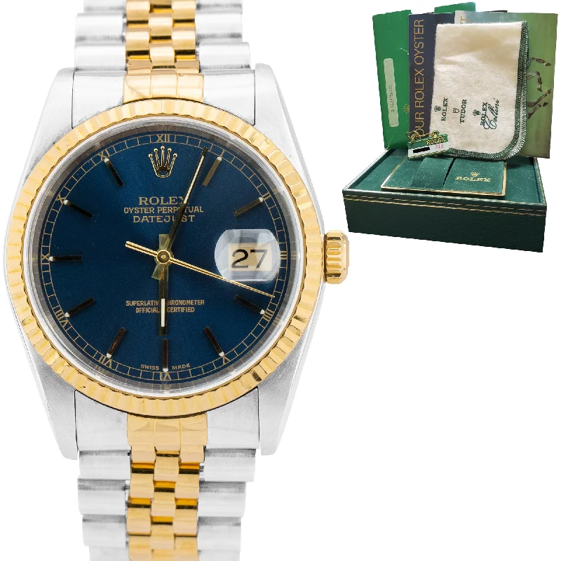 Custom Watch with Initials-Rolex DateJust 36mm Blue Two-Tone 18K Gold Stainless Jubilee Watch BOX 16233