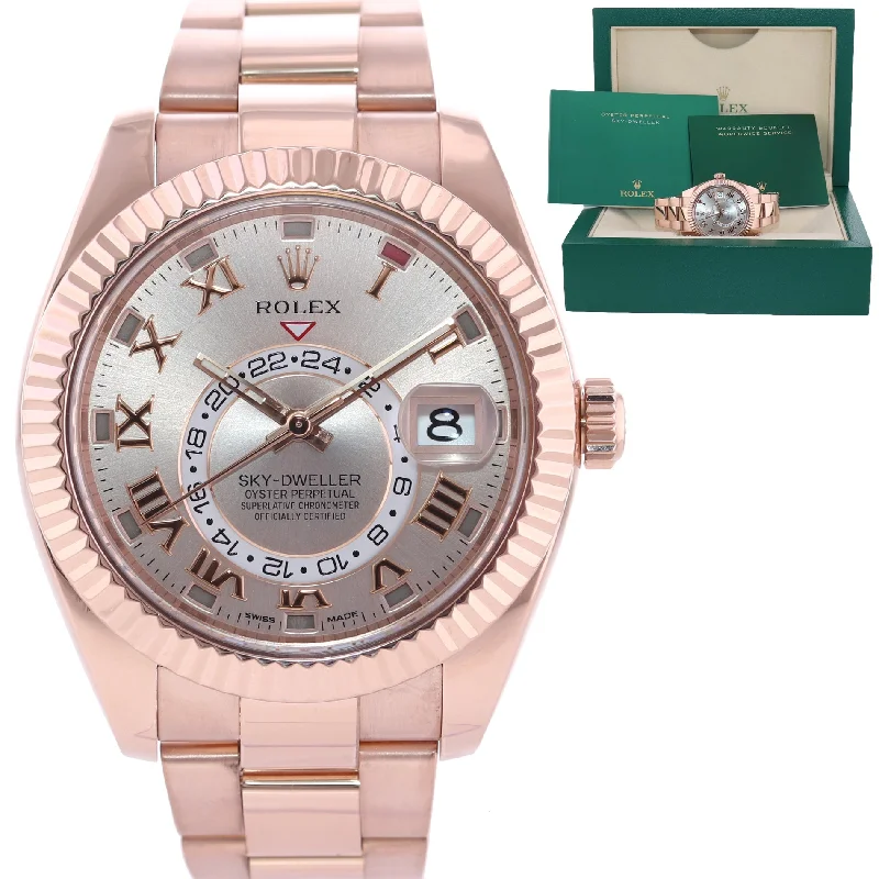 Classic Mechanical Watches-2017 Rolex Sky-Dweller 18K Rose Gold Sundust Roman 326935 42mm Watch Box