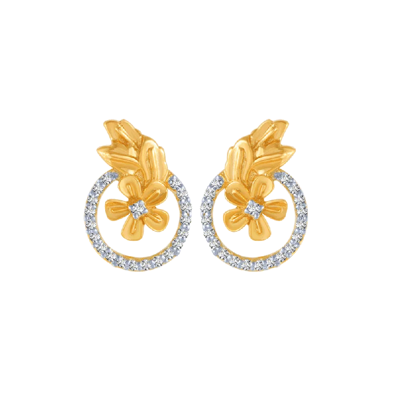 Elegant Diamond Drop Earrings-18KT (750) Yellow Gold And Diamond Stud Earrings For Women