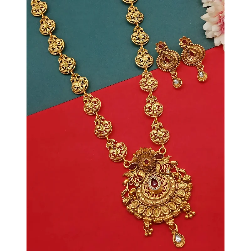 Personal Name Necklaces-Gehana Mahal Gold Plated Pota Stone Necklace Set