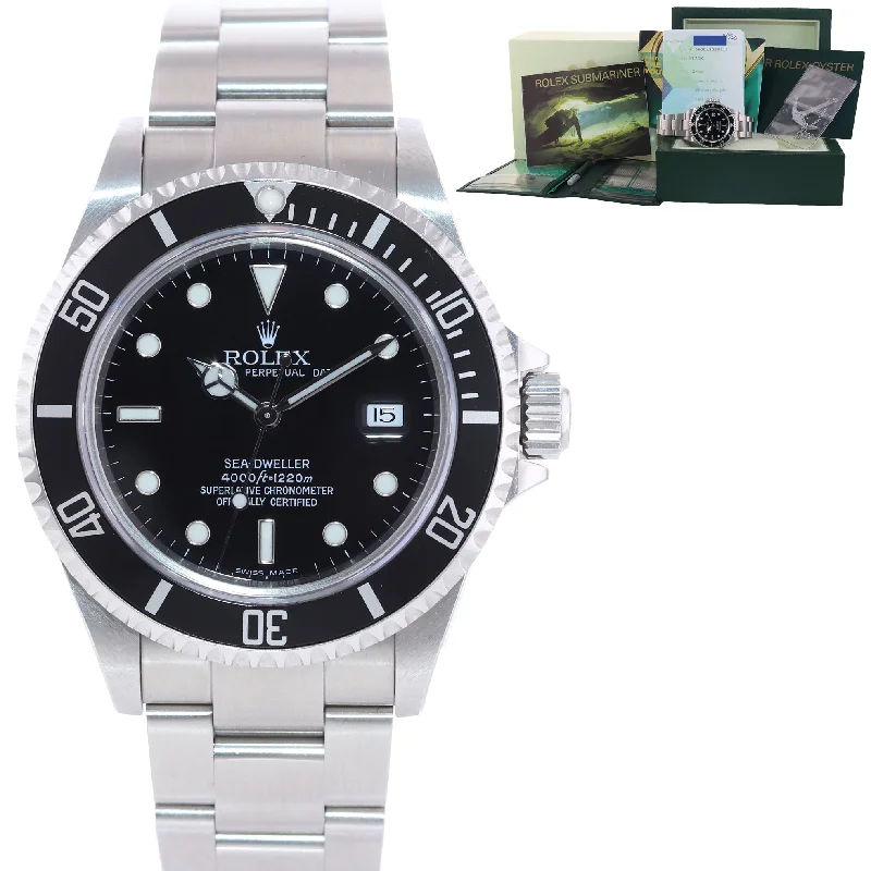 Modern Women’s Digital Watches-2005 PAPERS UNPOLISHED Rolex Sea-Dweller Steel 16600 Black Date 40mm Watch Box