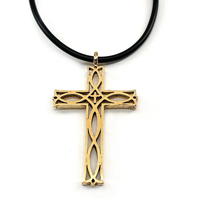 Silver Heart Necklaces-Cross Ichthus Fish Gold Necklace