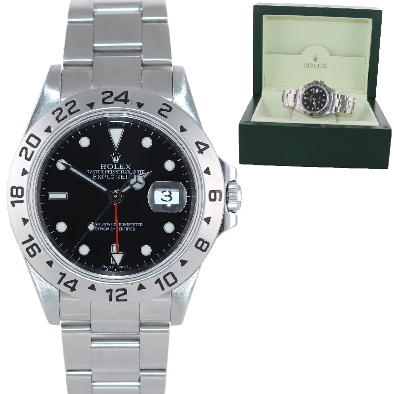 Affordable Luxury Watches-2002 Rolex Explorer II 16570 Stainless Steel Black Dial GMT 40mm Watch Box