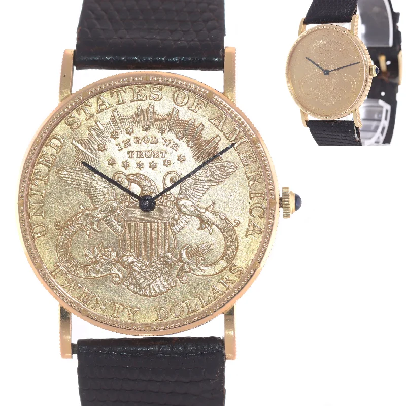 Sports Watches with Fitness Tracking-VTG Corum $20 American Eagle 22k Yellow Gold Coin 18k 35mm Manual Wind Watch